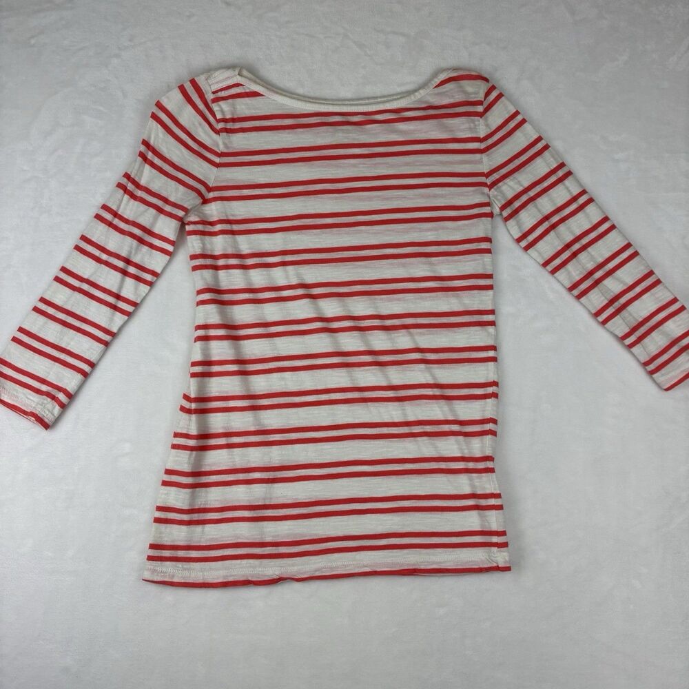 Ann Taylor LOFT Voyage Tee Women’s XS Coral White Stripe Boat Neck 3/4 Sleeve